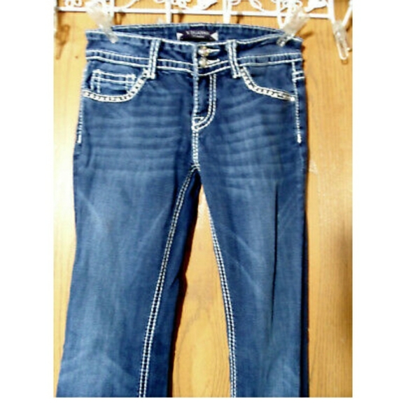 VIGOSS JEANS 27 3/4 Bootcut Dark wash Bling Rhinestone Stud flap pockets - Picture 8 of 9